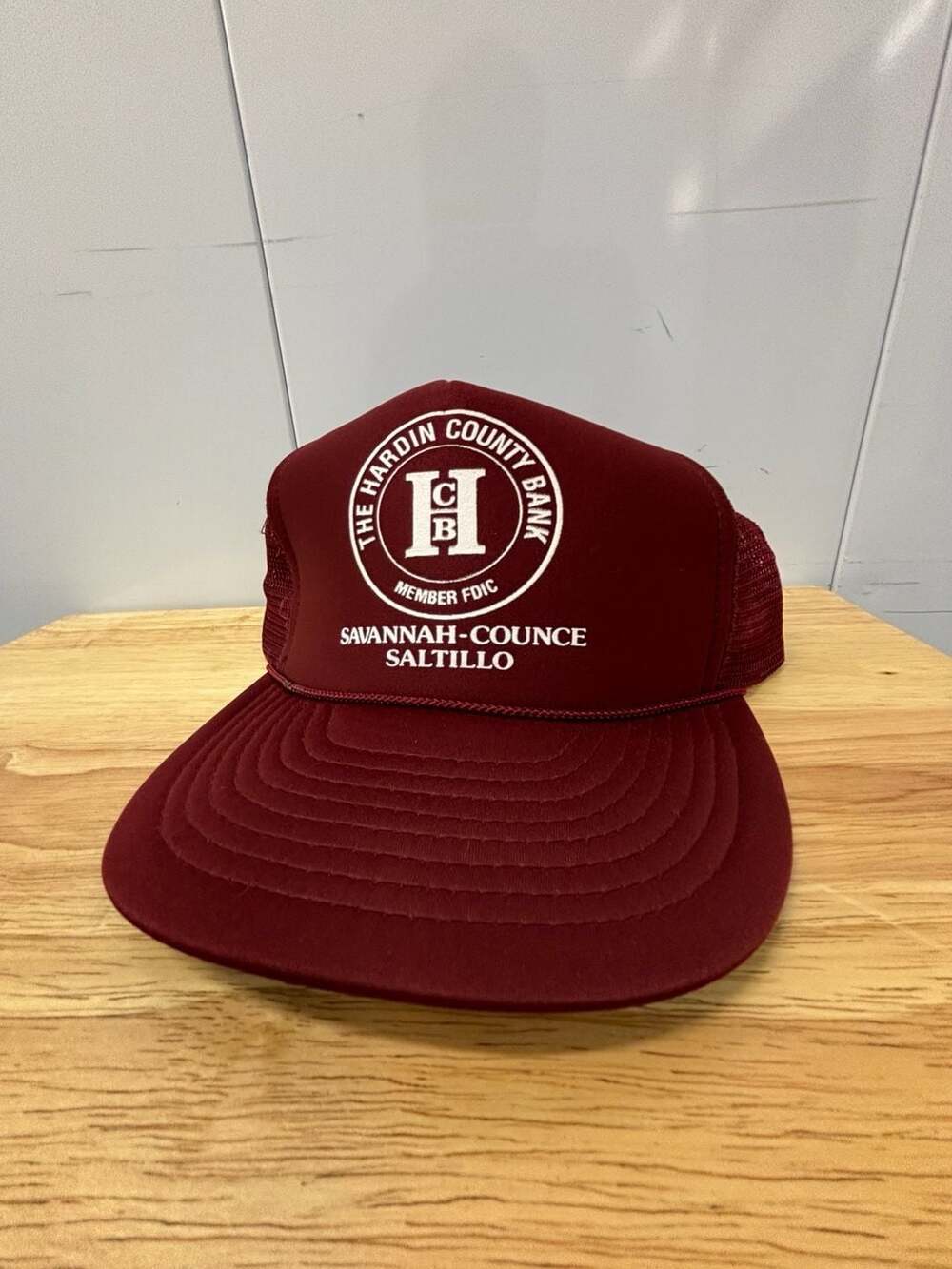 Nissin Cap Hardin County Bank Trucker Hat Maroon Snapback